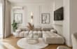 render3d minimal living space,villa interior,open concept kitchen,bedroom design