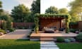 design modern backyard landscape, garden, pool, patio, deck with 3d rendering