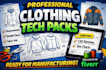 design clothing tech pack, apparel flat sketch, garment specification sheet