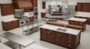 design professional kitchen layout with custom cabinetry and realistic 3d render