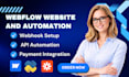 do webflow website, webflow automation webhook setup API and payment integration