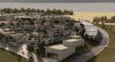 zone3d residential development,hillside estate,terraced townhouses,aerial render