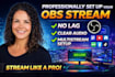professionally set up your obs stream, overlays, alerts, and multistream setup