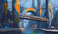 design a futuristic cyberpunk city environment