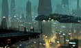 create detailed cyberpunk city background
