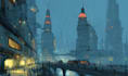 draw a generate cyberpunk city concept art