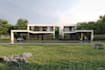 visualize cgi duplex house,parallel living,outdoor lounge,carport,garden render
