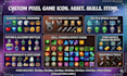 create pixel game icon, 2d game assets, pixel art icon, items skill ability icon