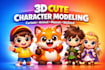 do 3d cartoon character, model cute 3d character modeling, animal and mascot