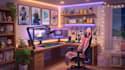 create a cozy anime vtuber background logo, assets, vtuber package for streamer