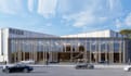 construct 3d exterior warehouse building,glass facade,driveway design,d5 render
