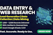 do data entry, web research, data collection, lead generation and data mining