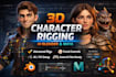 do professional 3d character rigging in blender or maya for animation