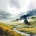 create watercolor landscape illustration