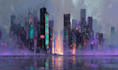 draw a dark cyberpunk city with rain