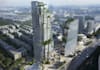 3d mixed use landmark, commercial complex, office tower mockup,skyscraper render