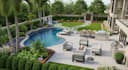 design backyard frontyard landscape patio garden pool and 3d rendering