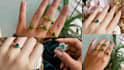 do sterling silver ring set, emerald gemstone ring, diamond gold ring with matte