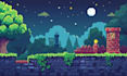 create pixel art background, landscape, illustration
