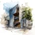 sketch architecture building with watercolor rendering