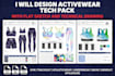 design activewear tech pack with flat sketch and technical drawing