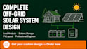 complete off grid solar system design, load analysis, battery storage, pv layout