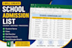 create a school admission list in excel or google sheet