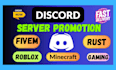 discord advertising, gaming promotion, fivem server, rust minecraft promotion
