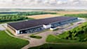 remodel warehouse exterior rendering, industrial landscape design, storage space