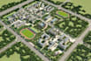 render 3d aerial view academic campus,community development,cgi urban masterplan