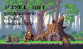 create pixel art background or scene illustration and landscape, pixel avatar