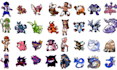 do custom fakemon pokemon style sprite, pixel art monster, trainer sprite sheet