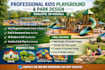 design architecture 3d kids playground, park layout and cgi render