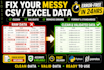 fix CSV and excel errors and clean your data professionally