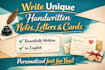 write unique handwritten notes, letters and cards in english