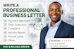 write professional business letters, activities report and documents