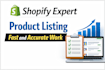 do shopify product listing, blog upload and data entry