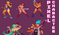 do pixel art character design, pixel sprite sheet animation, top down character