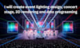 create event lighting design, concert stage, 3d rendering and dmx programming