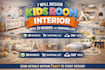 design kids room interior with 3d render and shopping list