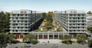 render 3d luxury apartment,mixed use development,landscape courtyard,balconies