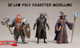 create low poly 3d character modeling and rigging for games animation, asset