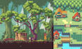 create pixel art tileset, tilemap, pixel background environment, pixel animation