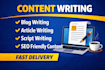 content writing, blog writing and article writing