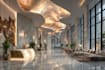 photorealistic lobby interior render, reception design, house interior lighting