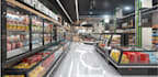 create realistic 3d supermarket design, grocery store interior, retail layout
