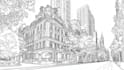 draw detailed building vector line art