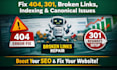 fix 404, 403, 500, 503 errors, broken links and 301 redirect issues