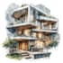 render architecture and interior concept in watercolor