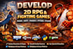 develop 2d rpg fighting video game in mugen, unity, phaser3, python, pygame